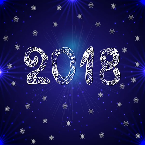 Mavi bir arka plan üzerinde yazıt 2018. Yeni yıl. Vektör çizim — Stok Vektör