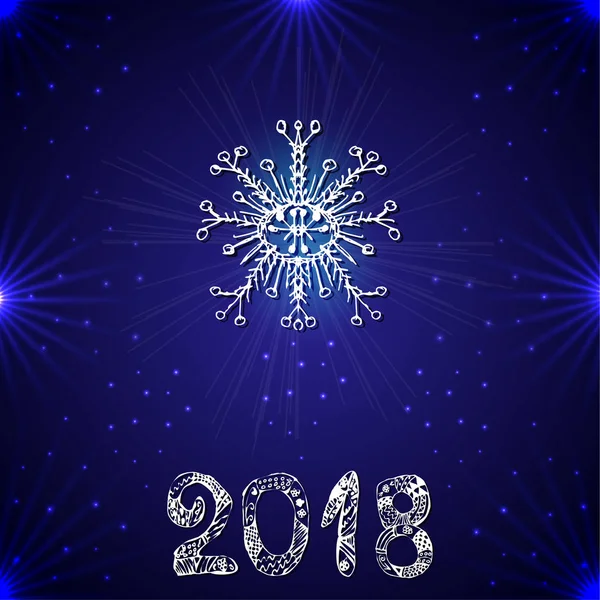 Mavi bir arka plan üzerinde kar tanesi. Yeni yıl 2018. Vektör çizim