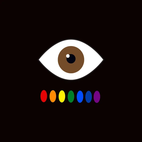Kleurenblindheid. Oog kleur perceptie. Zeven kleuren van de regenboog. Vectorillustratie op een zwarte achtergrond — Stockvector