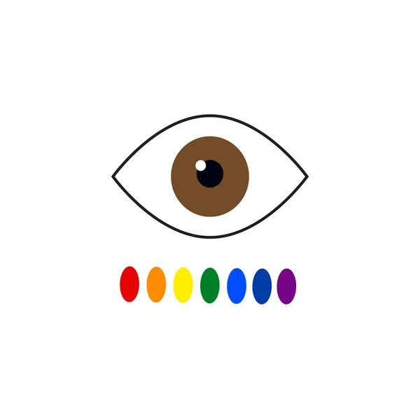 Färgblindhet. Ögat färgseende. Regnbågens sju färger. Vektorillustration på isolerade bakgrund — Stock vektor