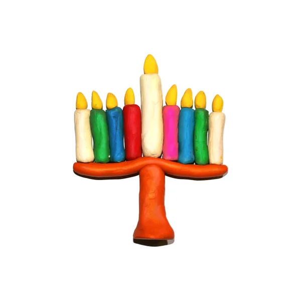 Kolorowy Hanukiah 3d. Żydowskiego święta Chanuka. Ilustracja wektorowa na na białym tle — Wektor stockowy