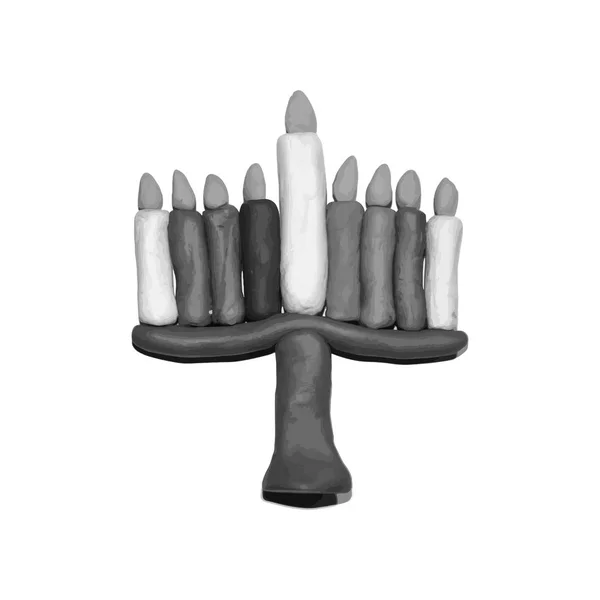 Black White Hanukiah 3d. Jewish holiday Hanukkah. Vector illustration on isolated background. — Stock Vector