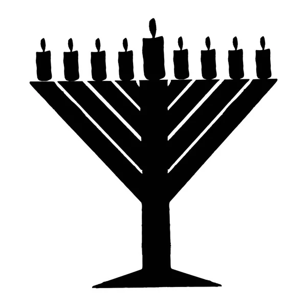 Chanukiah siyah silüeti. Üçgen Chanukah Chabad. Yahudi bayramı Hanuka. Vektör illüstrasyon izole arka plan üzerinde — Stok Vektör