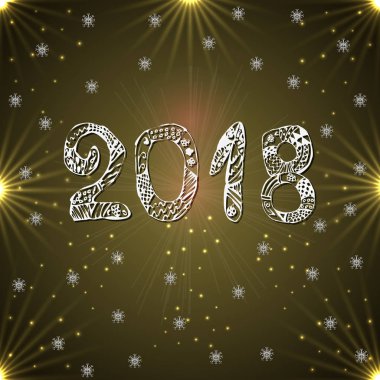 Altın arka plan üzerinde yazıt 2018. Yeni yıl. Vektör çizim