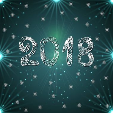 Mavi bir arka plan üzerinde yazıt 2018. Yeni yıl. Vektör çizim