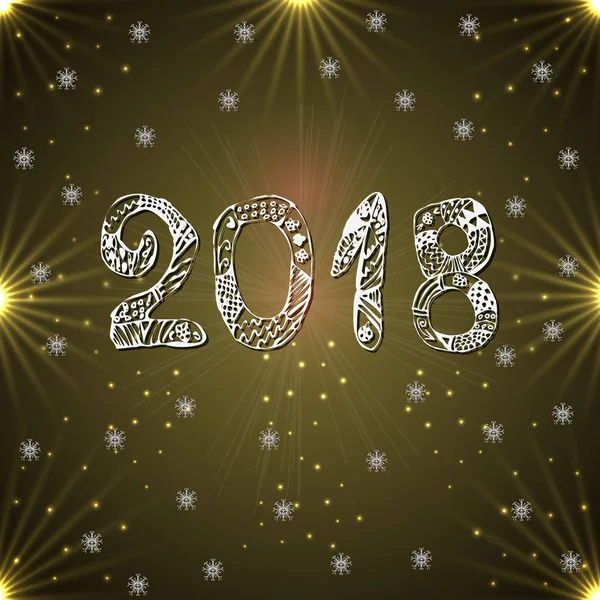Inscripción 2018 sobre fondo dorado. Año Nuevo. Ilustración vectorial — Vector de stock