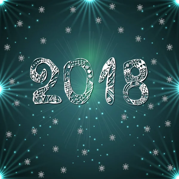 Mavi bir arka plan üzerinde yazıt 2018. Yeni yıl. Vektör çizim