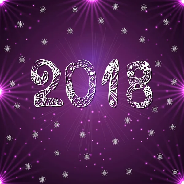 Snowflake on a purple background. New Year 2018. Vector illustration — Stock Vector