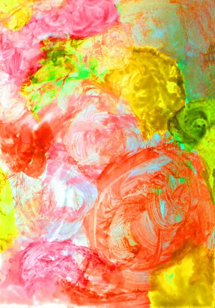 色とりどりの明るい水彩画。水彩のピンク、黄色と緑のスポット. — ストック写真