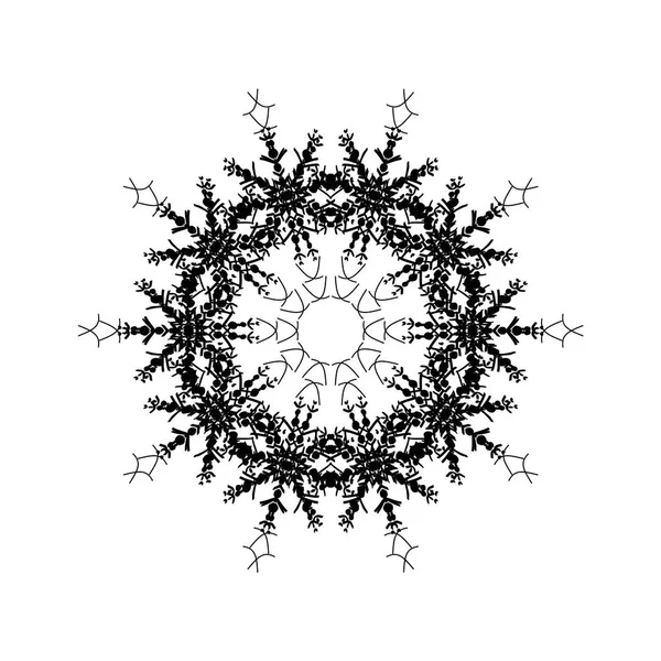 Tondo nero fiocchi di neve mandala. Illustrazione vettoriale su sfondo isolato — Vettoriale Stock