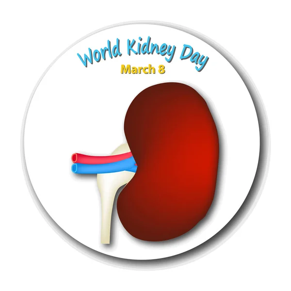 Día Mundial del Riñón. Un emblema redondo. La estructura del riñón. Ilustración vectorial sobre fondo aislado — Vector de stock