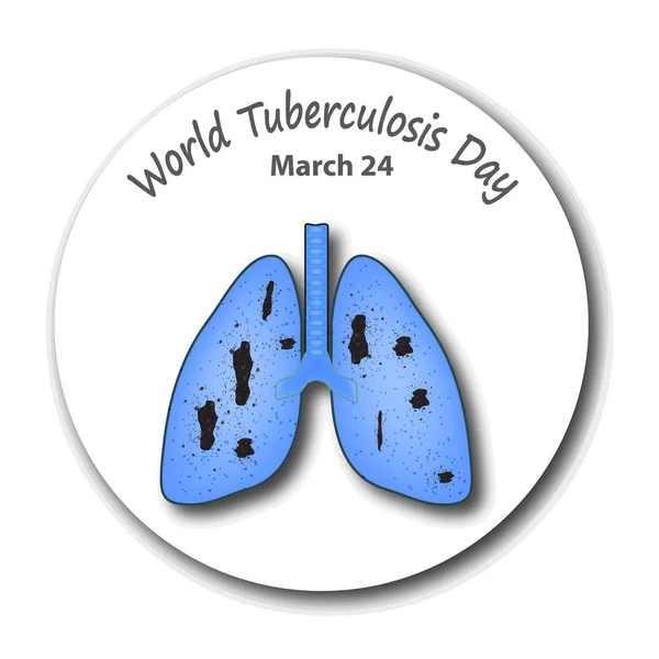 Tuberculosis. El emblema del Día Mundial de la Tuberculosis. 24 de marzo. Medicamentos, tabletas, cápsulas. La estructura de los pulmones. Infografías. Ilustración vectorial sobre fondo aislado . — Vector de stock