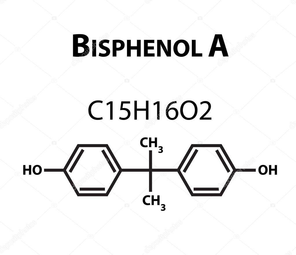Bisphenol A. Chemical formula. Infographics. Vector illustration on isolated background.