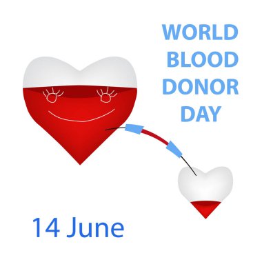 Büyük bir gülümseyen kalp kan küçük bir kalple doldurur. Dünya kan donör günü. Infographics. Vektör illüstrasyon izole arka plan üzerinde.