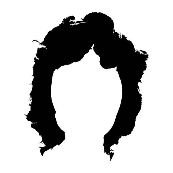 Silhueta preta de uma menina com cabelo encaracolado. Cabelo longo silhueta penteado. Retrato de uma rapariga com a cara cheia. Ilustração vetorial sobre fundo isolado . — Vetor de Stock