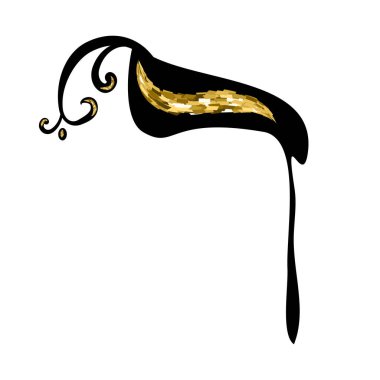 Kaligrafi, taçlı İbranice alfabesi. Dekoratif yazı tipi. Harfler altın sarısı. İzole edilmiş arkaplanda vektör illüstrasyonu