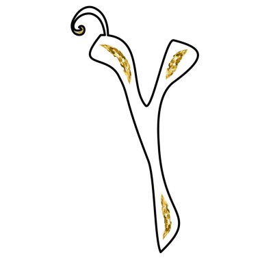 Kaligrafi, taçlı İbranice alfabesi. Dekoratif yazı tipi altın. Harfler altın çeker. İzole edilmiş arkaplanda vektör illüstrasyonu