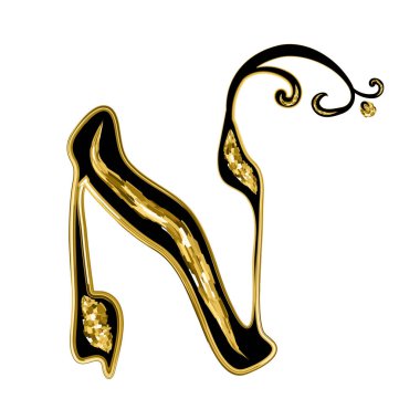 Kaligrafi, taçlı İbranice alfabesi. Dekoratif yazı tipi altın. Harfler altın çeker. İzole edilmiş arkaplanda vektör illüstrasyonu