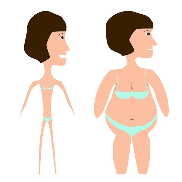 Día Mundial de la Obesidad. Día Mundial de la Anorexia. La silueta de una mujer gorda y delgada. Ilustración vectorial sobre fondo aislado . — Archivo Imágenes Vectoriales