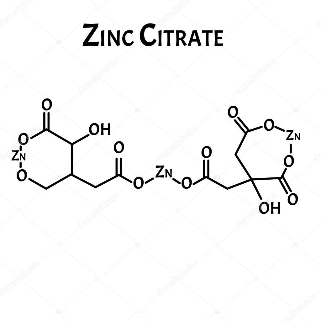 El citrato de zinc es una fórmula química molecular. Infografías de