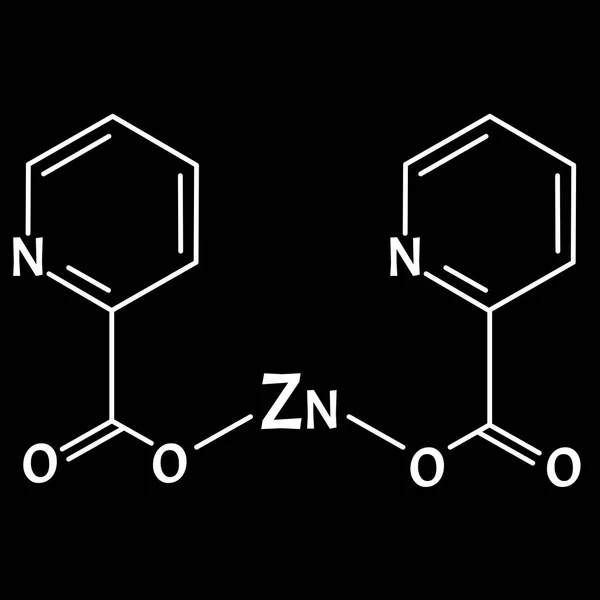 Formule chimique moléculaire de picolinate de zinc. Infographie du zinc. Illustration vectorielle sur fond isolé . — Image vectorielle