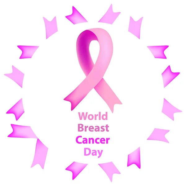 Всемирный день борьбы с раком груди. Розовая лента против рака груди. Векторная иллюстрация на изолированном фоне . — стоковый вектор