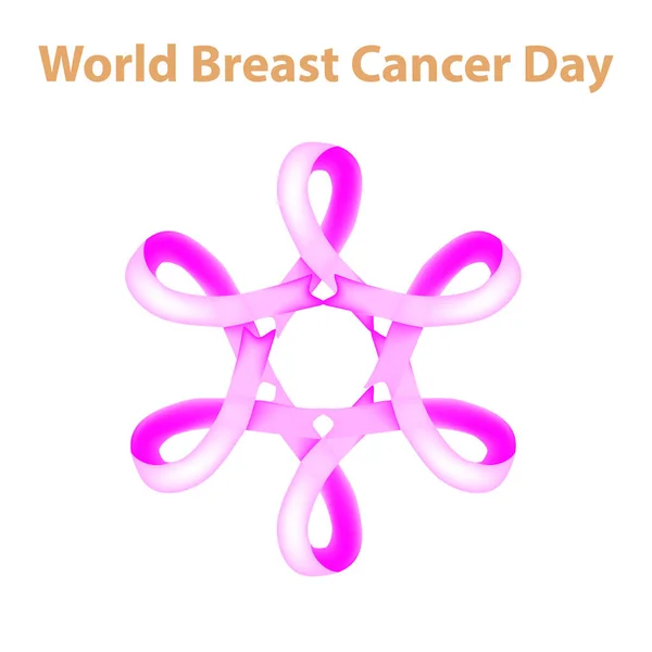 Día Mundial del Cáncer de Mama. Cinta rosa contra el cáncer de mama. Ilustración vectorial sobre fondo aislado . — Vector de stock