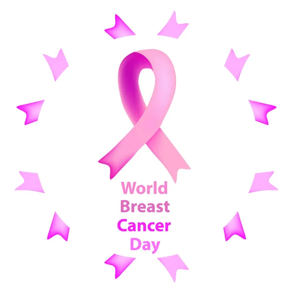 Día Mundial del Cáncer de Mama. Cinta rosa contra el cáncer de mama. Ilustración vectorial sobre fondo aislado . — Vector de stock