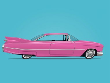Eski model Pembe araba tarz vektör çizim karikatür.