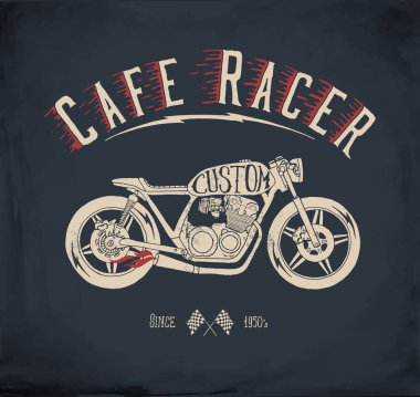 Cafe Racer motosiklet. Vintage elle çizilmiş vektör çizim tarz. 