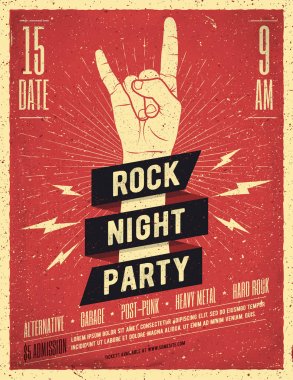 Kaya gece parti Poster. Vintage vektör çizim tarz.