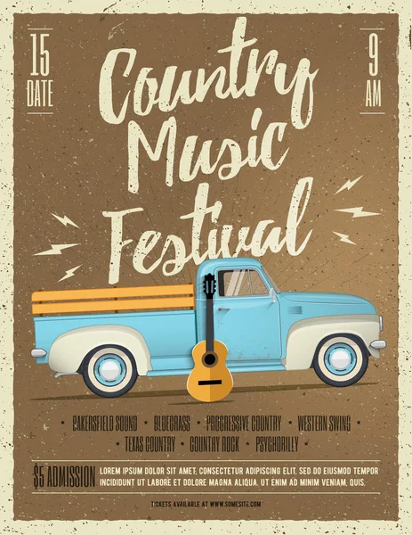 Festival Musik Country Flyer. Ilustrasi vektor gaya vektor vintage . - Stok Vektor