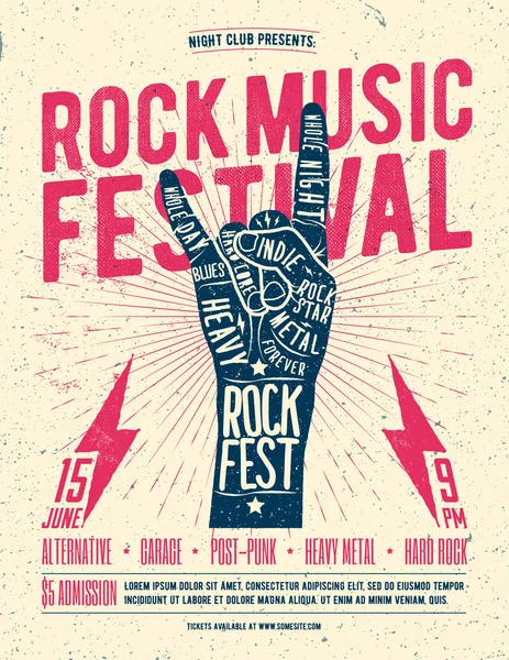 Rock Festivali Afiş Poster. Vintage vektör çizim tarz. — Stok Vektör