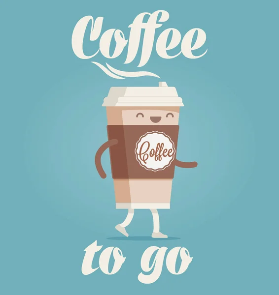Café à emporter. Illustration vectorielle drôle de style dessin animé de la tasse de café . — Image vectorielle