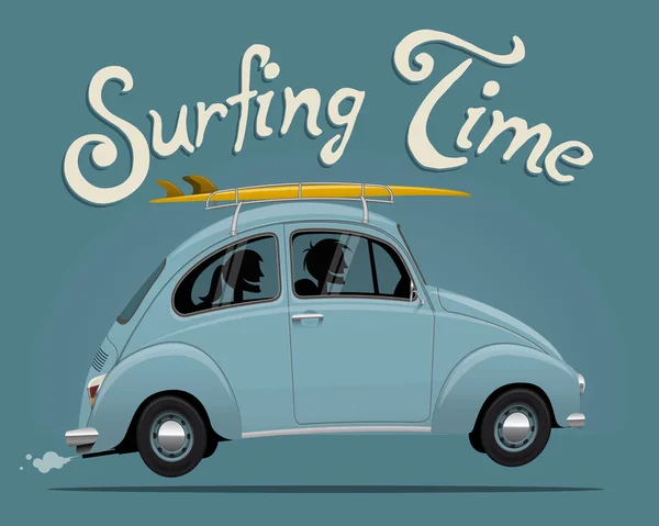 Sommerurlaub Surf-Reise thematische Vektor-Illustration des Oldtimers — Stockvektor