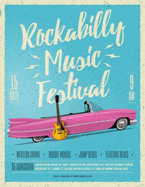 Rockabilly Müzik Festivali afiş afiş. Vintage tarzı vektör çizim