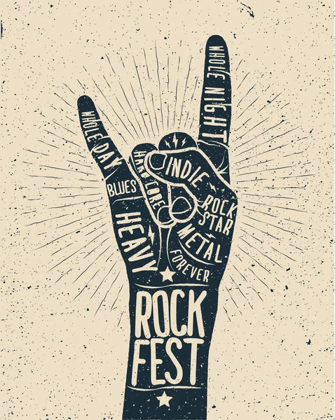 Rock Festivali afiş. Rock and Roll el işareti.