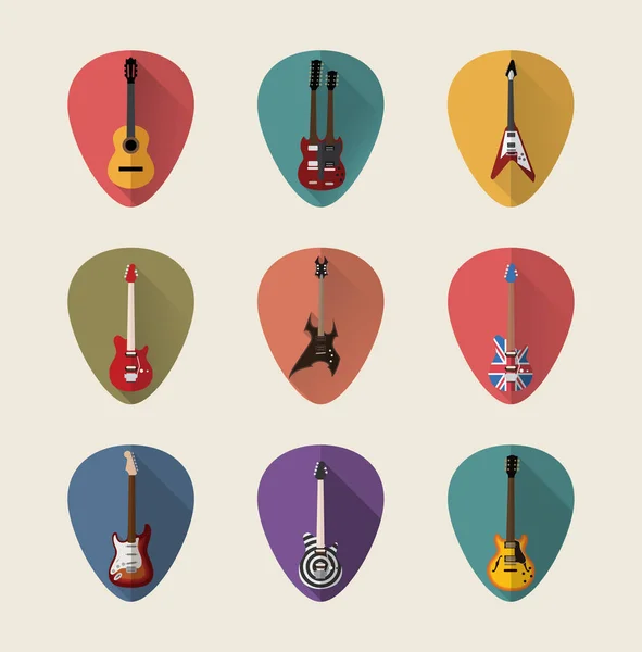 Conjunto de iconos planos de guitarras — Vector de stock