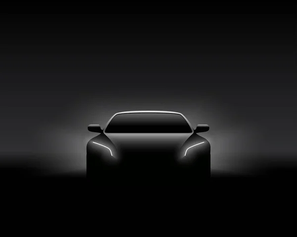 Önden Görünüm karanlık konsept araba siluet. Gerçekçi vektör çizim. — Stok Vektör
