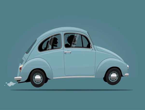 Çizgi film tarz vektör çizim içinde çift ile eski model araba. 