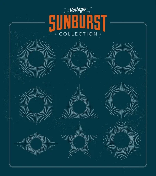 Sunburst Set Kollektion im Vintage Stil. Vektorillustration. — Stockvektor