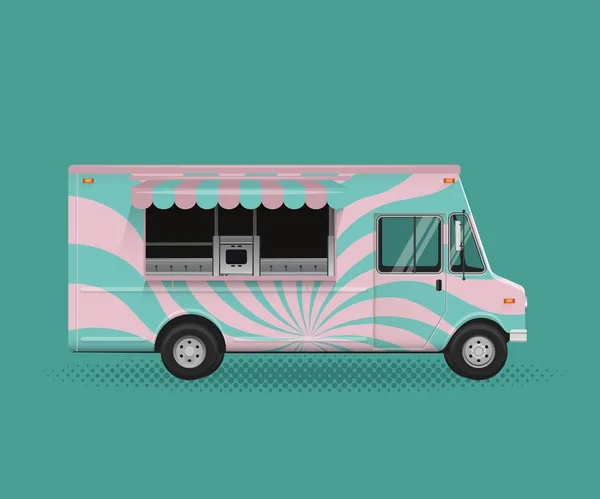 Food Truck Vector Illustration (en inglés). Plantilla de folleto de póster . — Vector de stock