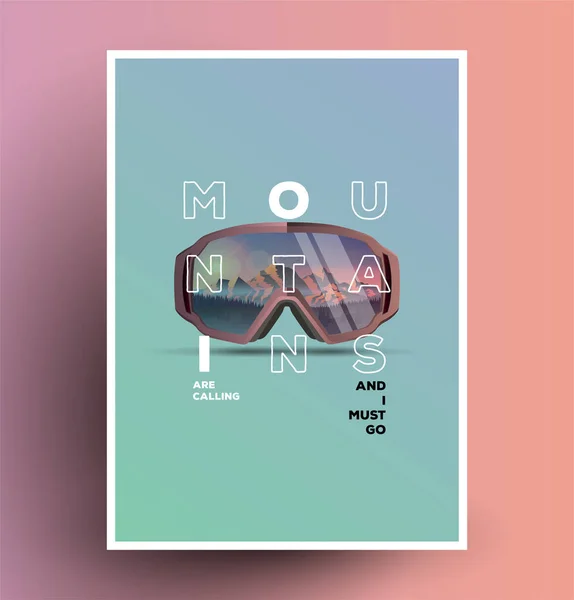 Las montañas están llamando. Folleto de póster temático de snowboard estilo minimalista . — Archivo Imágenes Vectoriales