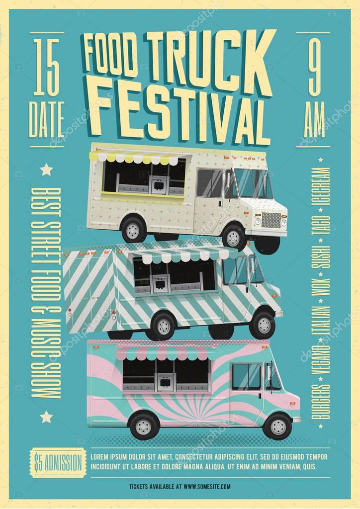 Food Truck Festival Poster Flyer Template. Street Food Poster Flyer. Vector Illustration.