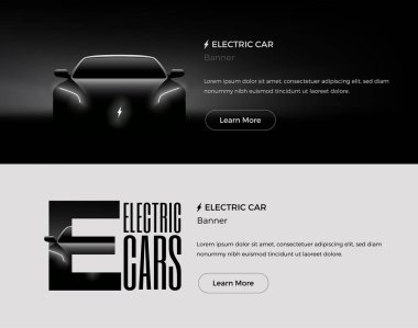Elektrikli otomobil Web Banner şablon. Vektör çizim.