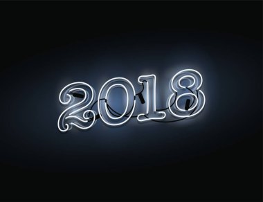 2018 neon tabela. Mutlu yeni yıl gerçekçi neon vektör çizim