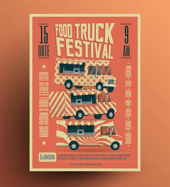 Food Truck Street Food Festival Plakatvorlage. Vintage-Vektor-Illustration. — Stockvektor
