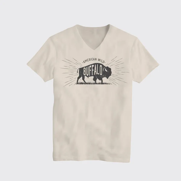 Buffalo American Wild T-Shirt Design Template. Vector Illustration. — Stock Vector