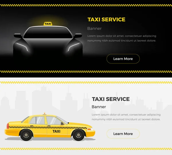 Ταξί υπηρεσία Web Banners. Ταξί θεματικά διανυσματικά εικονογράφηση. — Διανυσματικό Αρχείο