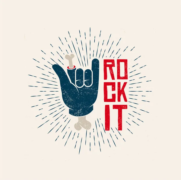 Rock det Logotypdesign. Rock-n-Roll tema vintage stil vektorillustration. — Stock vektor